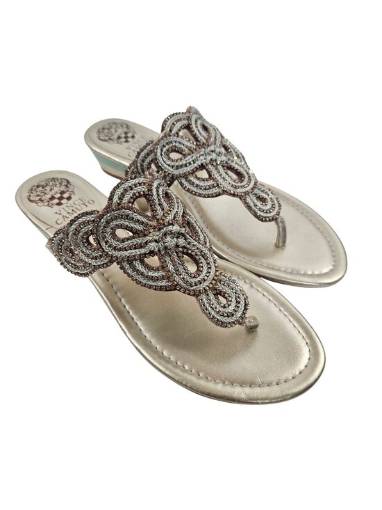 Vince Camuto Shoes - Vince Camuto Sandals Womens Size 7.5 Gold Leather Embellished Slip On Shoes